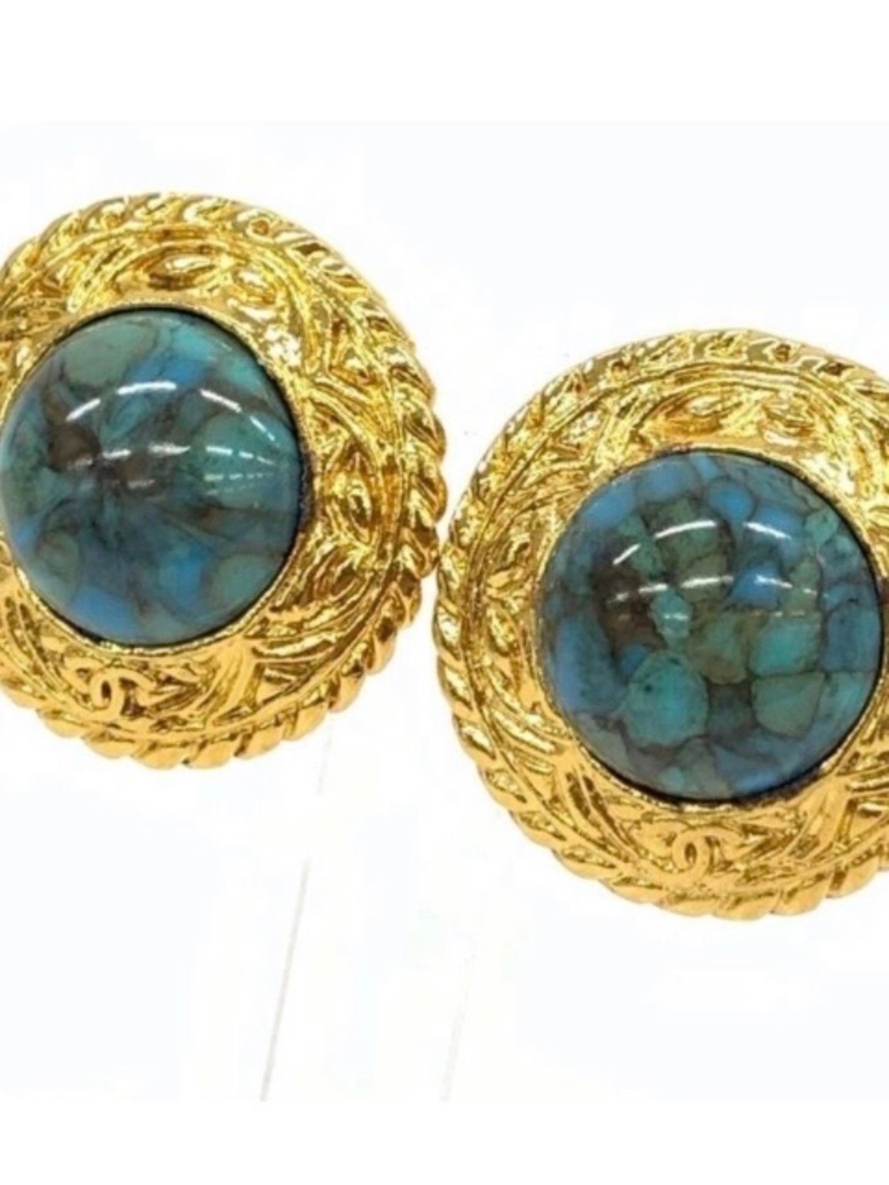 Vintage Chanel Turquoise and Gold Clip On Earrings